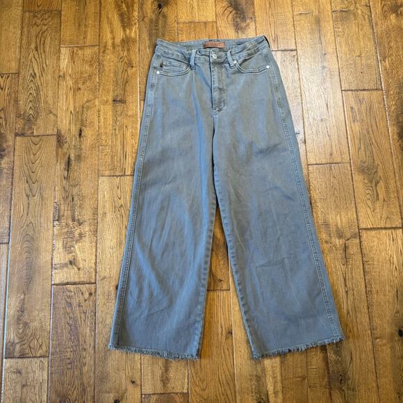 Judy Blue Denim - Judy Blue Women's Vintage High-Waisted Cropped Jeans 7/28 Wide Leg Olive Green